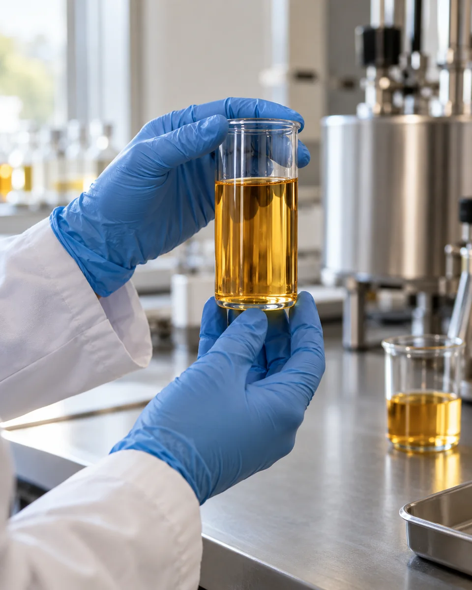Conferência de uma amostra em laboratório industrial — fotografia ilustrativa.